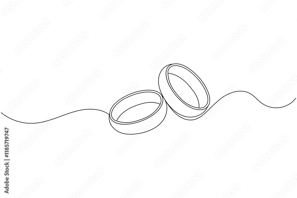 Obraz premium Wedding ring one line art style vector illustration and isolated outline flat icon 