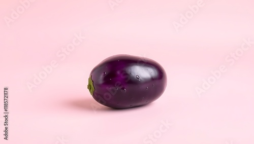 Single purple eggplant on pink background. photo