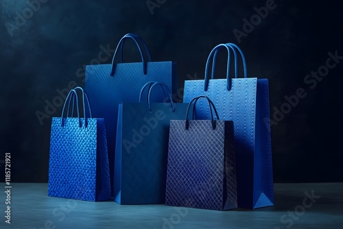 Blue shopping bags dark studio sale photo