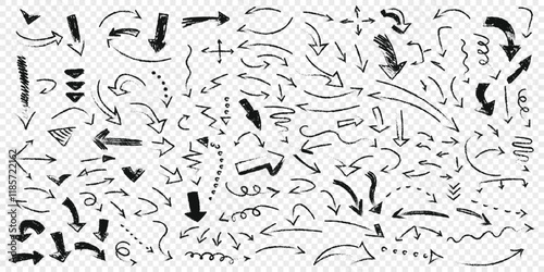 Arrow icon in hand drawn style. Handmade doodle vector illustration on isolated background. Cursor pointer sign business concept.