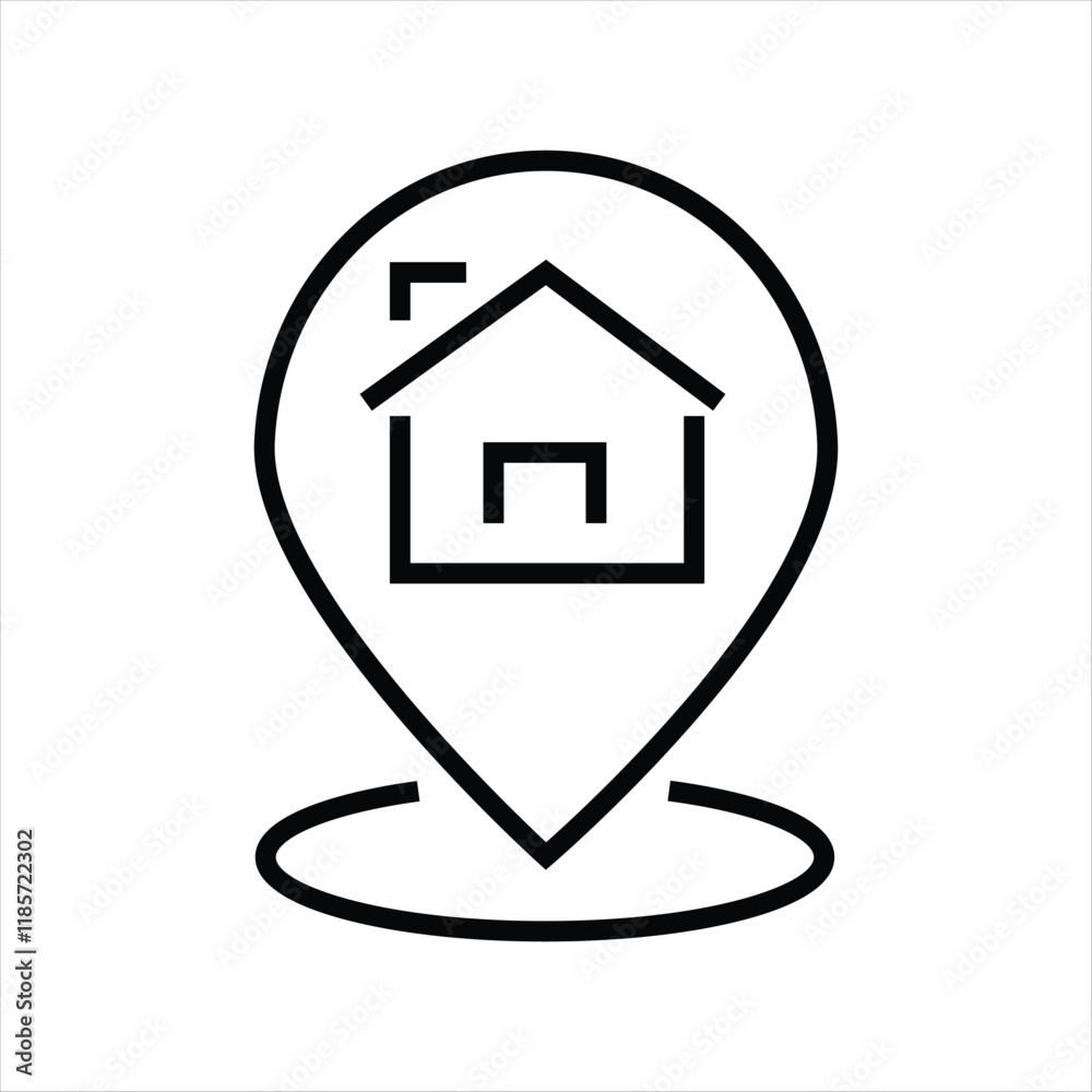 House symbol with location pin line icon. Address icon logo design. Home location sign and symbol. vector illustration. House symbol with location pin line icon. Address icon logo design. Home location sign and symbol. vector illustration.