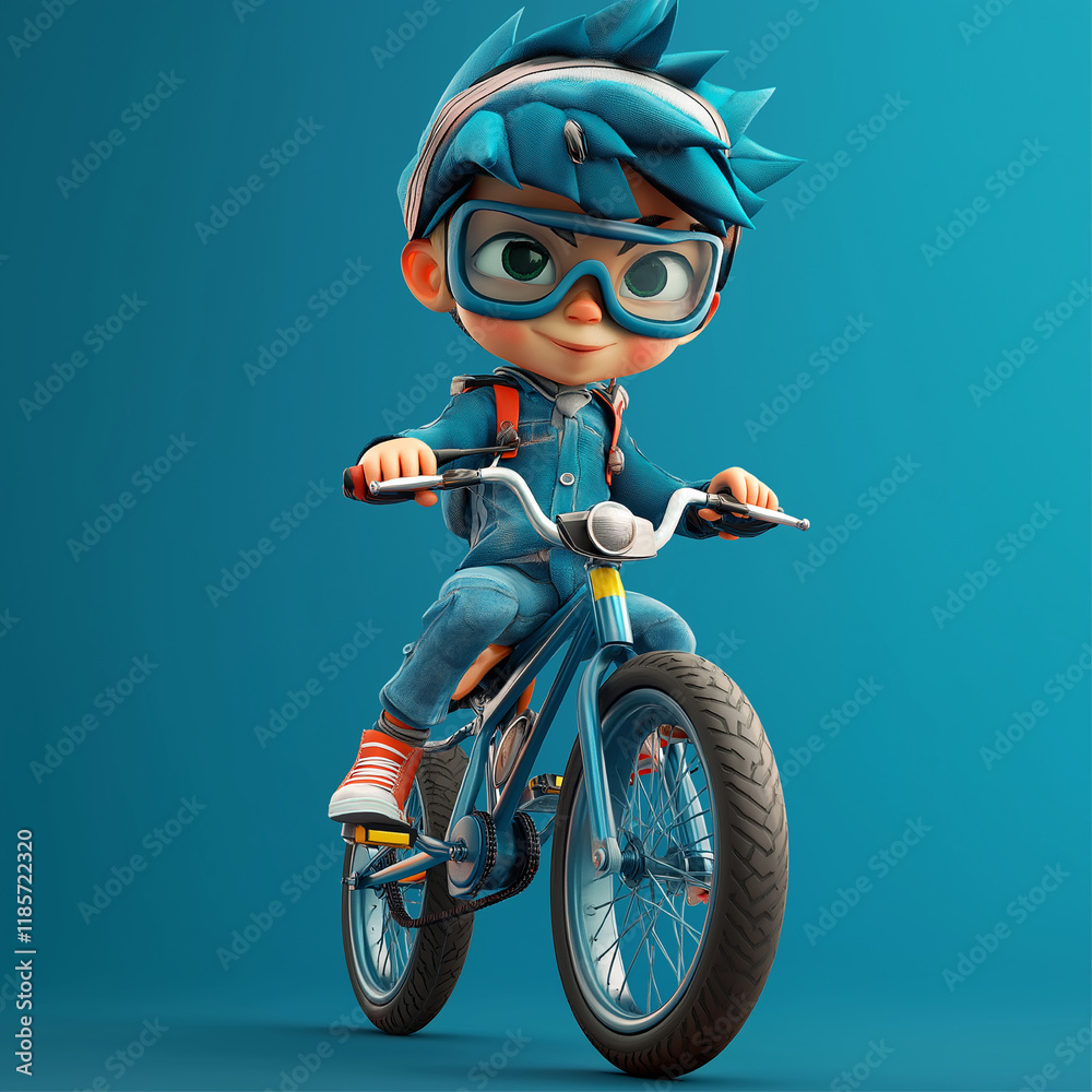 Obraz premium 3D cartoon child cycling