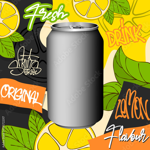 Lemon flavored canned drink mockup template