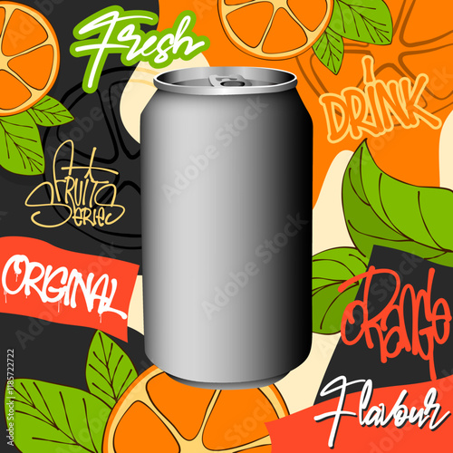 Orange flavored canned drink mockup template