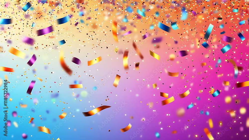 colorful glitter and confetti on gradient background colorful glitter and confetti on gradient background