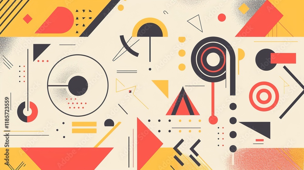 Modern and minimal abstract background in orange, yellow, and red hues featuring a banner adorned with geometric shapes like lines, stripes, and triangles. The gradient effect adds a touch of elegance Modern and minimal abstract background in orange, yellow, and red hues featuring a banner adorned with geometric shapes like lines, stripes, and triangles. The gradient effect adds a touch of elegance