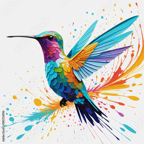 Fantasy world. Abstract illustration of paradise hummingbird bird isolated on a white background.