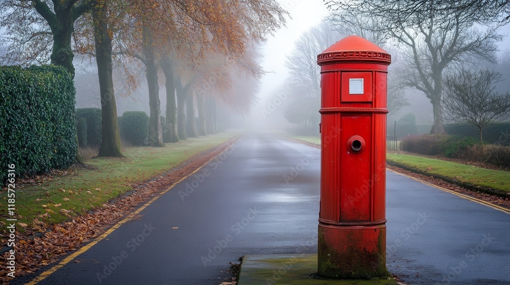 Historic red mailbox stands prominently on a British street, symbolizing timeless communication and cultural heritage. Historic red mailbox stands prominently on a British street, symbolizing timeless communication and cultural heritage.