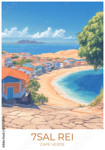 7sal rei Cape verde Travel Poster Flat Illustration Print Decor Gift Canvas Wall Art Gift
