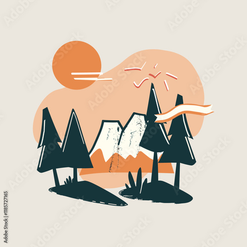 elegant illustration of mountain with beautiful background