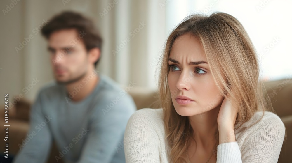 Serious sad woman thinking over a problem, man aside, meeting therapist, poor chance of getting pregnant after 40, unmet expectations, unable to handle family finances, interested in different things Serious sad woman thinking over a problem, man aside, meeting therapist, poor chance of getting pregnant after 40, unmet expectations, unable to handle family finances, interested in different things