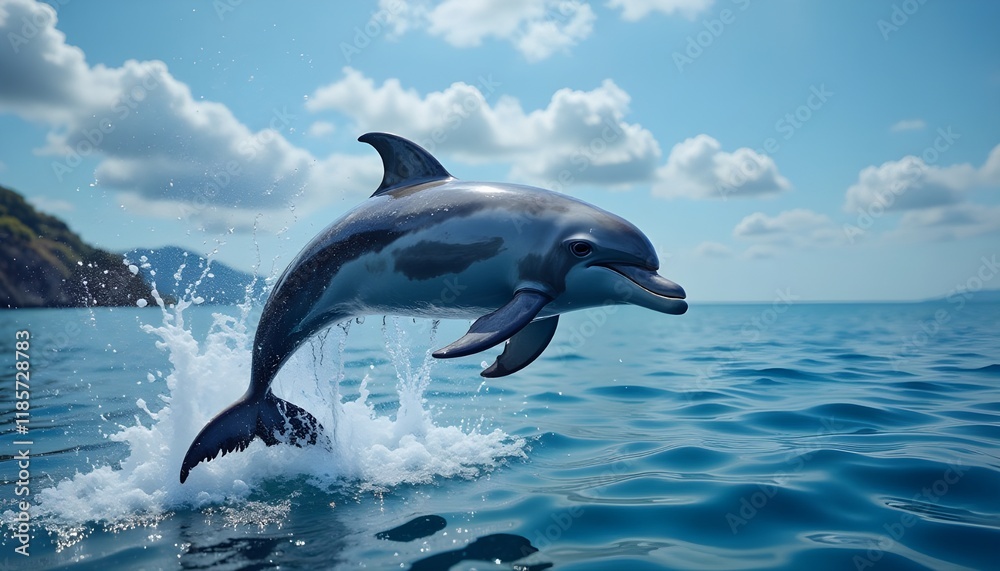 Fototapeta premium breathing moment, friendly dolphin jumping out of water