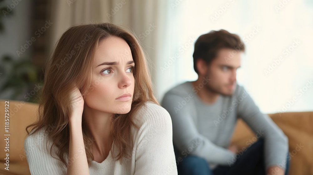 Serious sad woman thinking over a problem, man aside, meeting therapist, poor chance of getting pregnant after 40, unmet expectations, unable to handle family finances, interested in different things Serious sad woman thinking over a problem, man aside, meeting therapist, poor chance of getting pregnant after 40, unmet expectations, unable to handle family finances, interested in different things