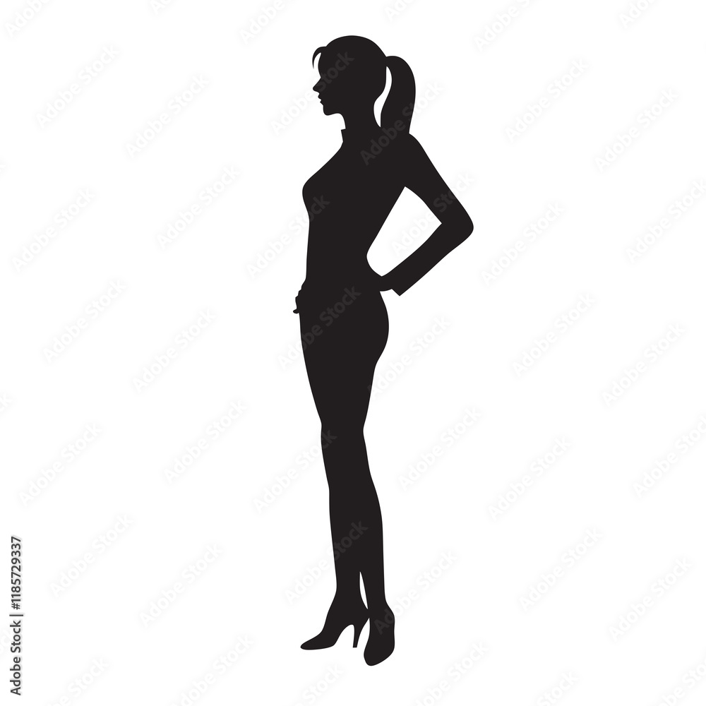 Fototapeta premium A woman is standing in a black and white silhouette