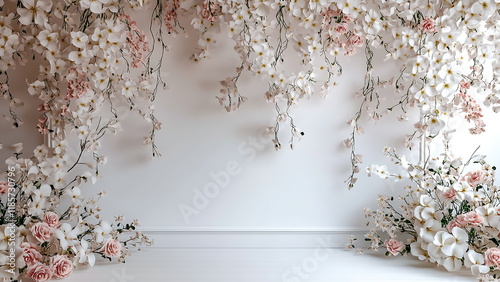 white backdrop with flower for maternity or wedding backdrop