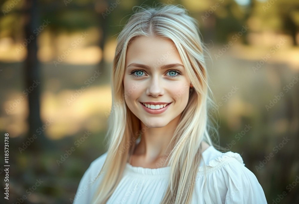 Portrait of a smiling Nordic blond woman in a natural environment Portrait of a smiling Nordic blond woman in a natural environment