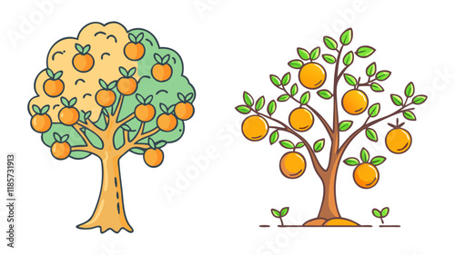 orange tree vector icon, trees vector illustration - simple illustration of orange tree perfect for logos, and trees-themed designs. photo