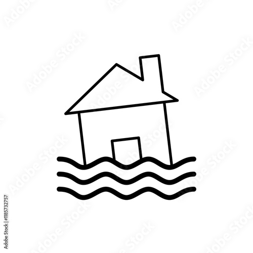 flooded house icon, simple flat style, logo sign symbol vector illustration pictogram, isolated on white for mobile app