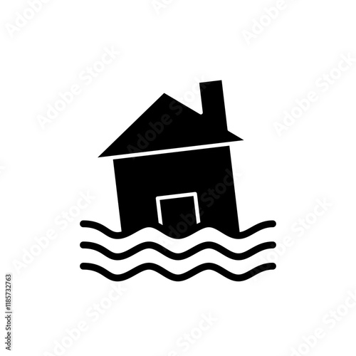 flooded house icon, simple flat style, logo sign symbol vector illustration pictogram, isolated on white for mobile app