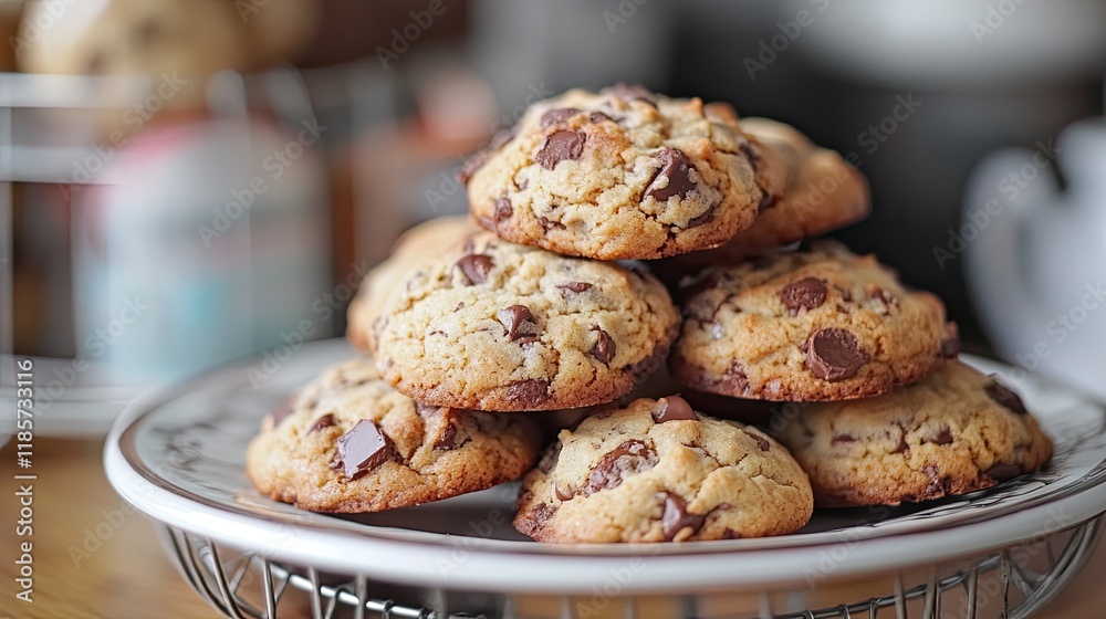 A plate of freshly baked chocolate chip cookies --ar