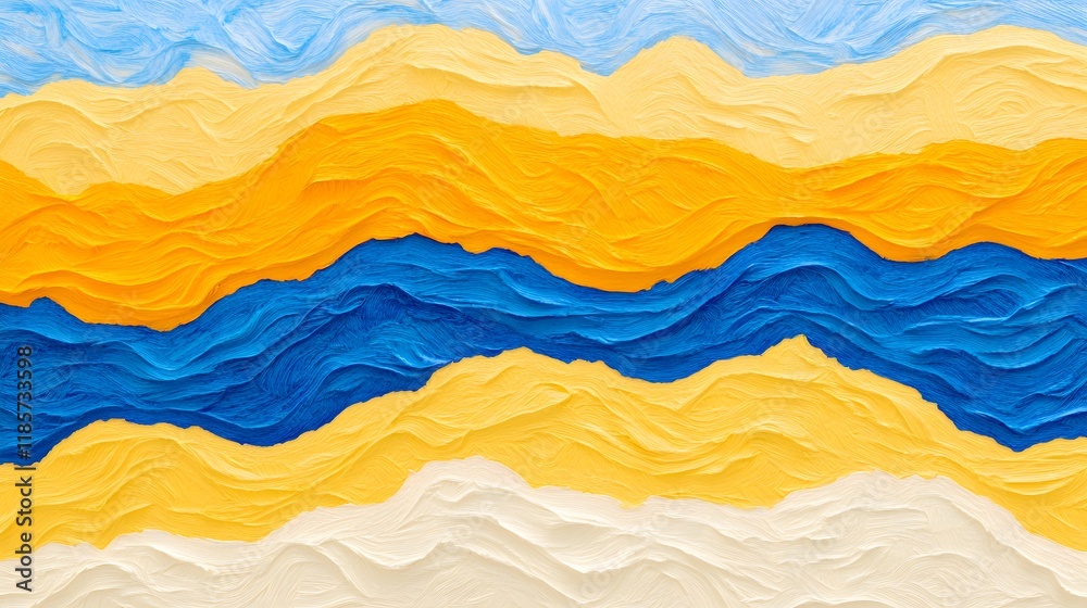 Fototapeta premium Abstract Blue Yellow White Waves Oil Painting Texture
