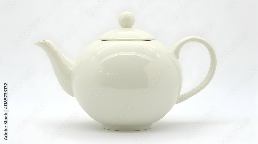 White teapot, studio shot, plain background, for tea preparation, home use.