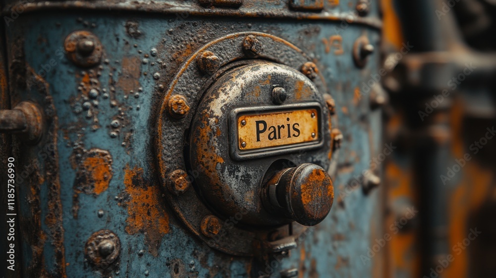 A close-up shot of a weathered metal travel locker with a combination lock. A close-up shot of a weathered metal travel locker with a combination lock.