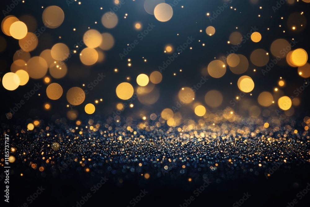 Gold glitter, bokeh lights, dark background, celebration, design Gold glitter, bokeh lights, dark background, celebration, design