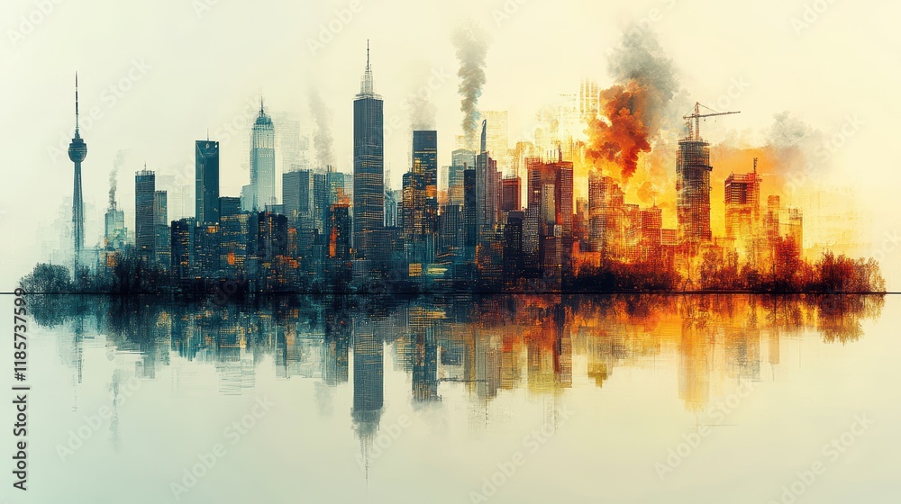 Fototapeta premium Urban Landscape Impacted by Climate Change