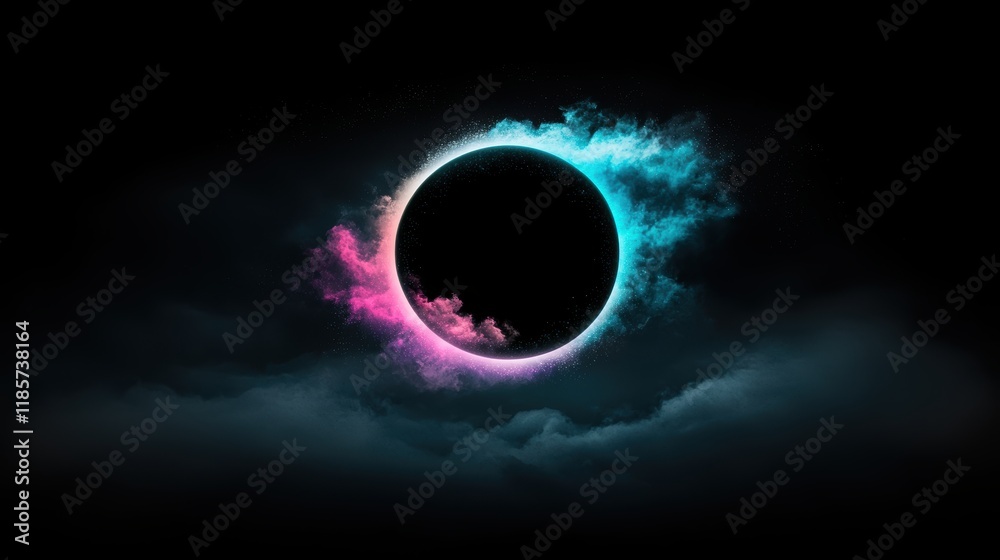 Obraz premium A dark and mysterious gradient transitioning from black to deep purple, resembling a black hole, with subtle hints of blue and green, evoking a sense of awe, wonder, and the unknown, ideal for