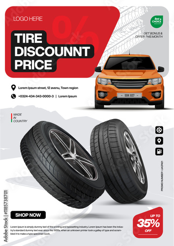 Tire Discount Price. Promo. Flyer. Banner. Sale.