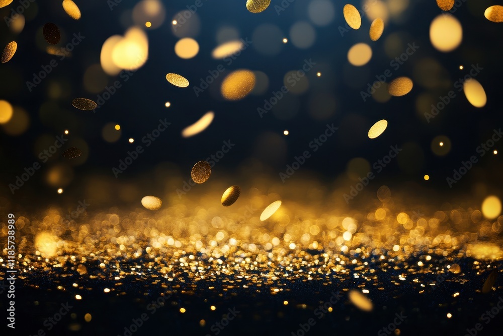 Golden confetti falling, dark background, celebration, festive (1) Golden confetti falling, dark background, celebration, festive (1)