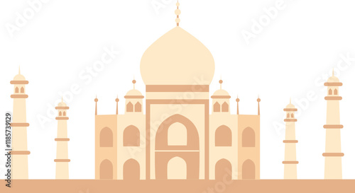 The Taj Mahal Flat Vector Illustration of Agra's Iconic Mausoleum on a White Background - A Symbol of Indian Culture and Architecture.