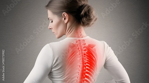 Spine osteoporosis. Spinal cord problems on woman's back