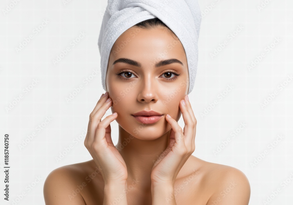 Woman in Studio with Clean Skincare Routine and Facial Treatment Focus Woman in Studio with Clean Skincare Routine and Facial Treatment Focus