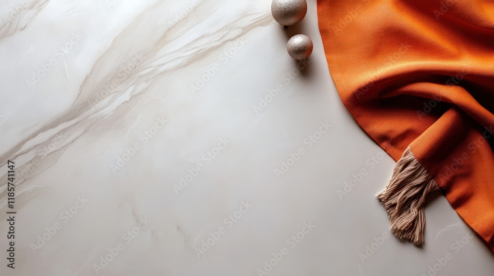 Naklejka premium Orange Textile and Silver Ornaments on Marble