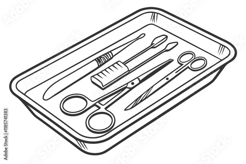 black color line art Surgical tray setup silhouette vector, on white background B.eps