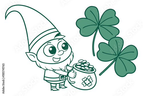 Cute Gnome with Clover and Gold for St. Patrick's Day F.eps