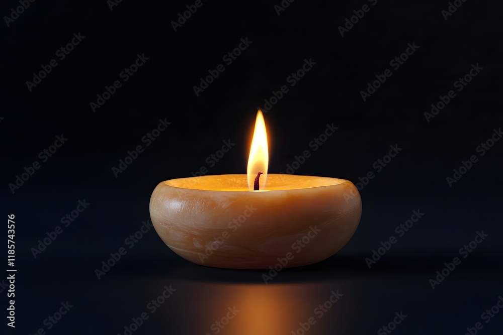 Single burning candle, dark background, remembrance, meditation Single burning candle, dark background, remembrance, meditation