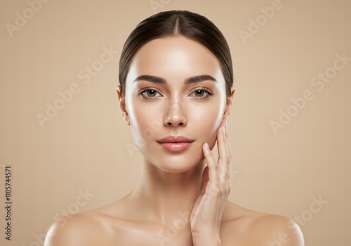 Radiant Woman with Clean Skin, Facial Treatment and Cosmetology Focus
