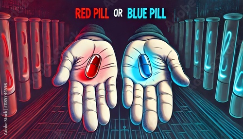 Red pill or blue pill, the choice is yours, between truth and illusion, belief and reality, truth and lie, right and wrong, left and right