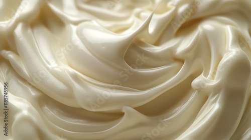Close-up of creamy, swirled, white substance.