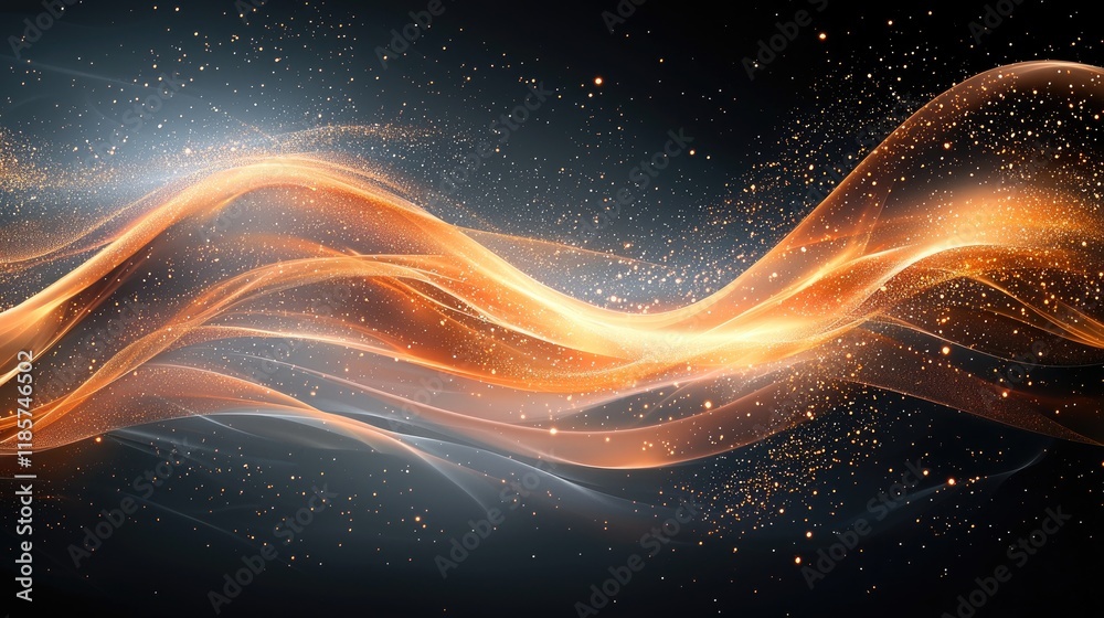 Fototapeta premium Fiery Wave with Glowing Particles Abstract Background