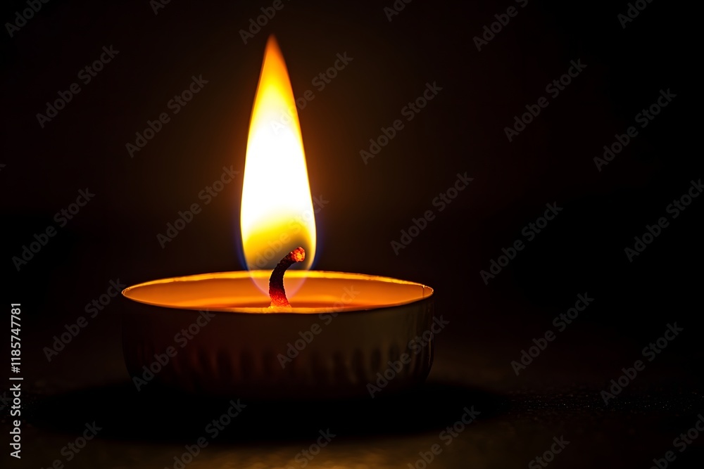 Glowing candle flame in dark room, remembrance Glowing candle flame in dark room, remembrance
