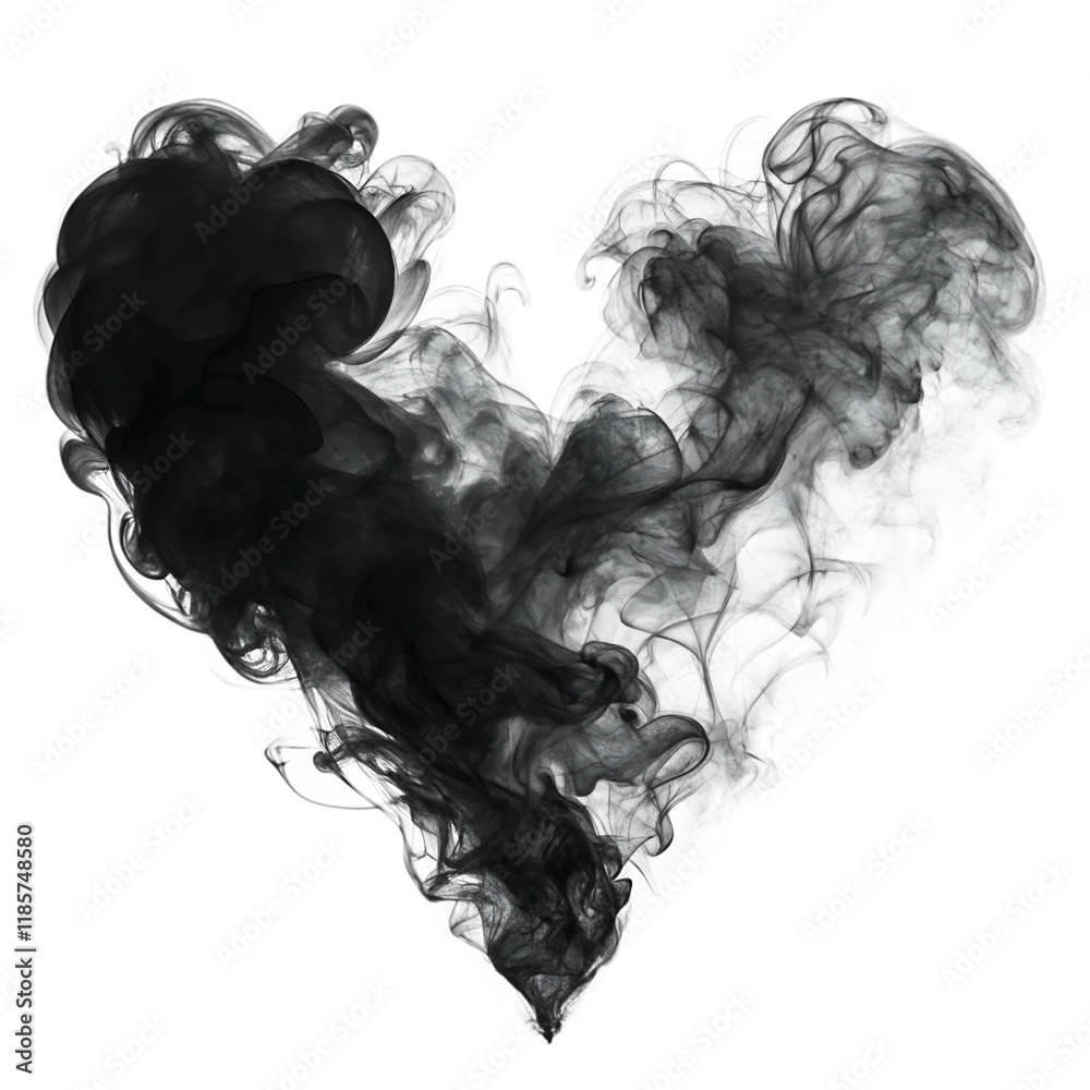 Fototapeta premium black smoke in heart shape isolated on white background PNG.AI GENERATED