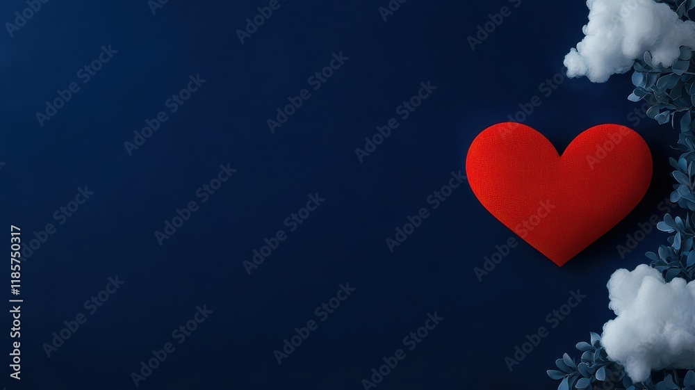 Vibrant red heart glowing against a dark blue night sky, symbolizing love and passion in the cosmos. Vibrant red heart glowing against a dark blue night sky, symbolizing love and passion in the cosmos.
