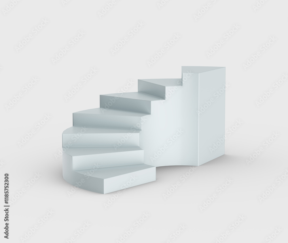 Modern white staircase with sleek curved design, perfect for architectural concepts and creative displays. 3d illustration Modern white staircase with sleek curved design, perfect for architectural concepts and creative displays. 3d illustration