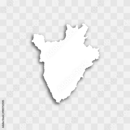 Burundi high detailed vector representation of country silhouette. White color on transparent background with dropped shadow. For educational, decorative, or informational use.