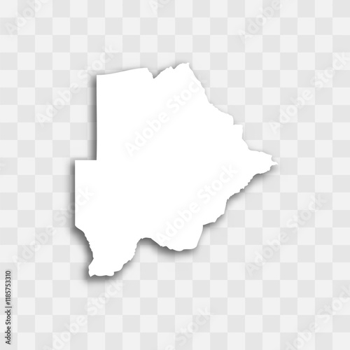 Botswana high detailed vector representation of country silhouette. White color on transparent background with dropped shadow. For educational, decorative, or informational use.