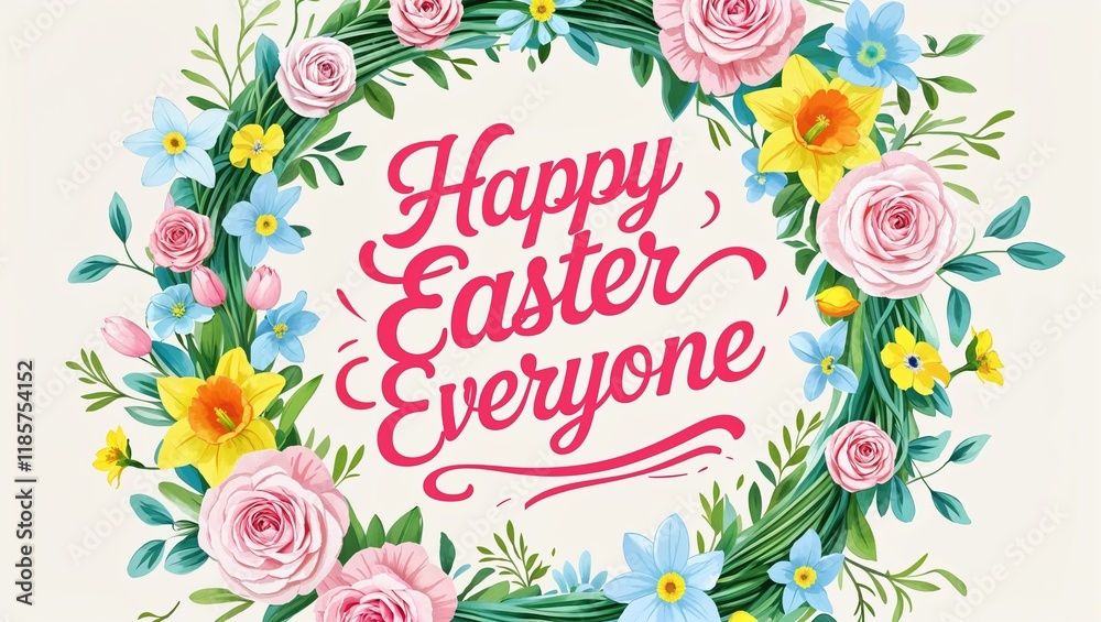 A Vibrant and Colorful Happy Easter Card Featuring Bright Floral Designs, Playful Easter Eggs, and Joyful Spring Elements, Celebrating the Spirit of Renewal and Festive Cheer A Vibrant and Colorful Happy Easter Card Featuring Bright Floral Designs, Playful Easter Eggs, and Joyful Spring Elements, Celebrating the Spirit of Renewal and Festive Cheer